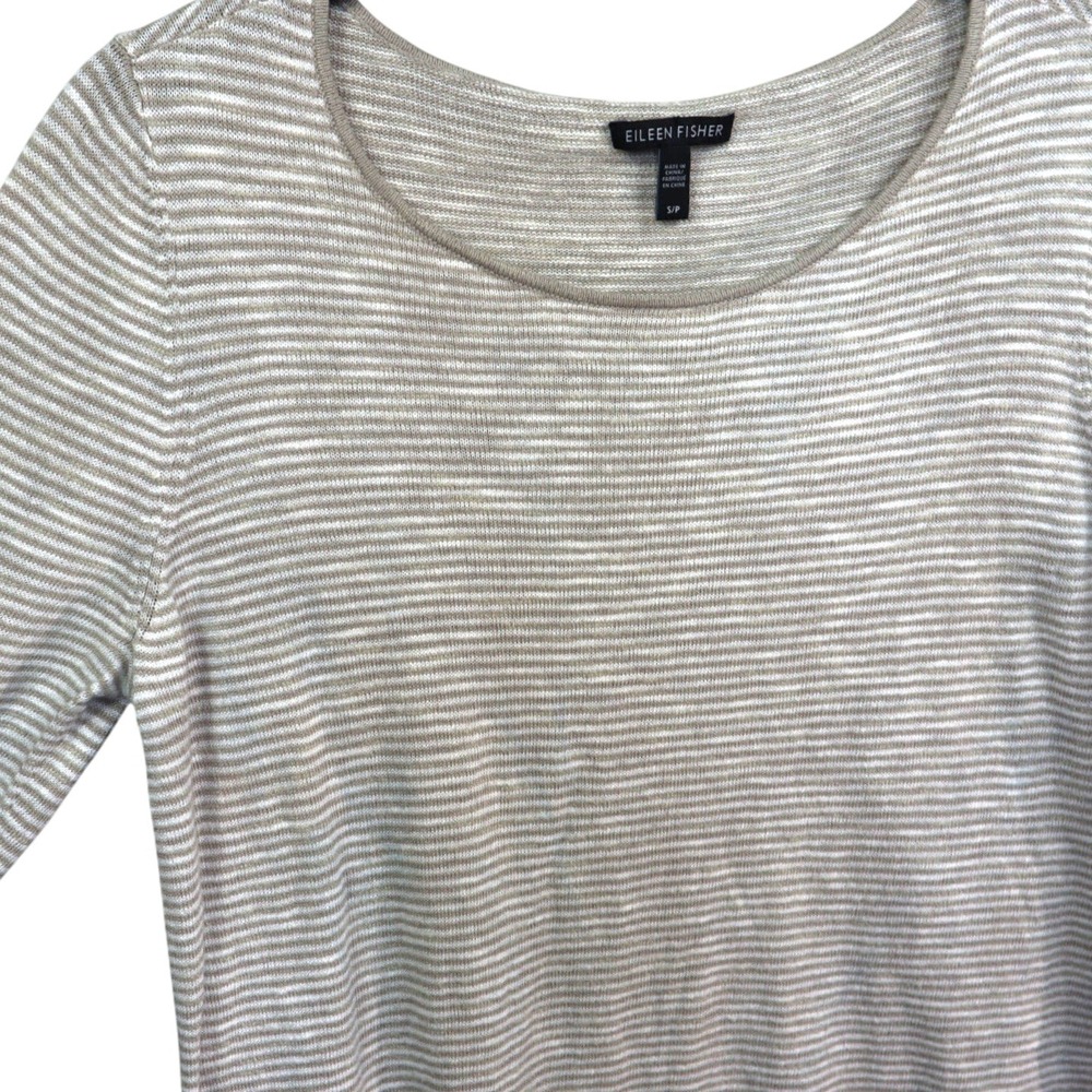 Eileen Fisher Lightweight Knit Top Striped Linen Cotton Womens Small Long Sleeve